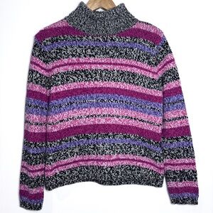Talbots Vintage Pink Black Striped Knit Turtleneck Pullover Sweater Small Petite